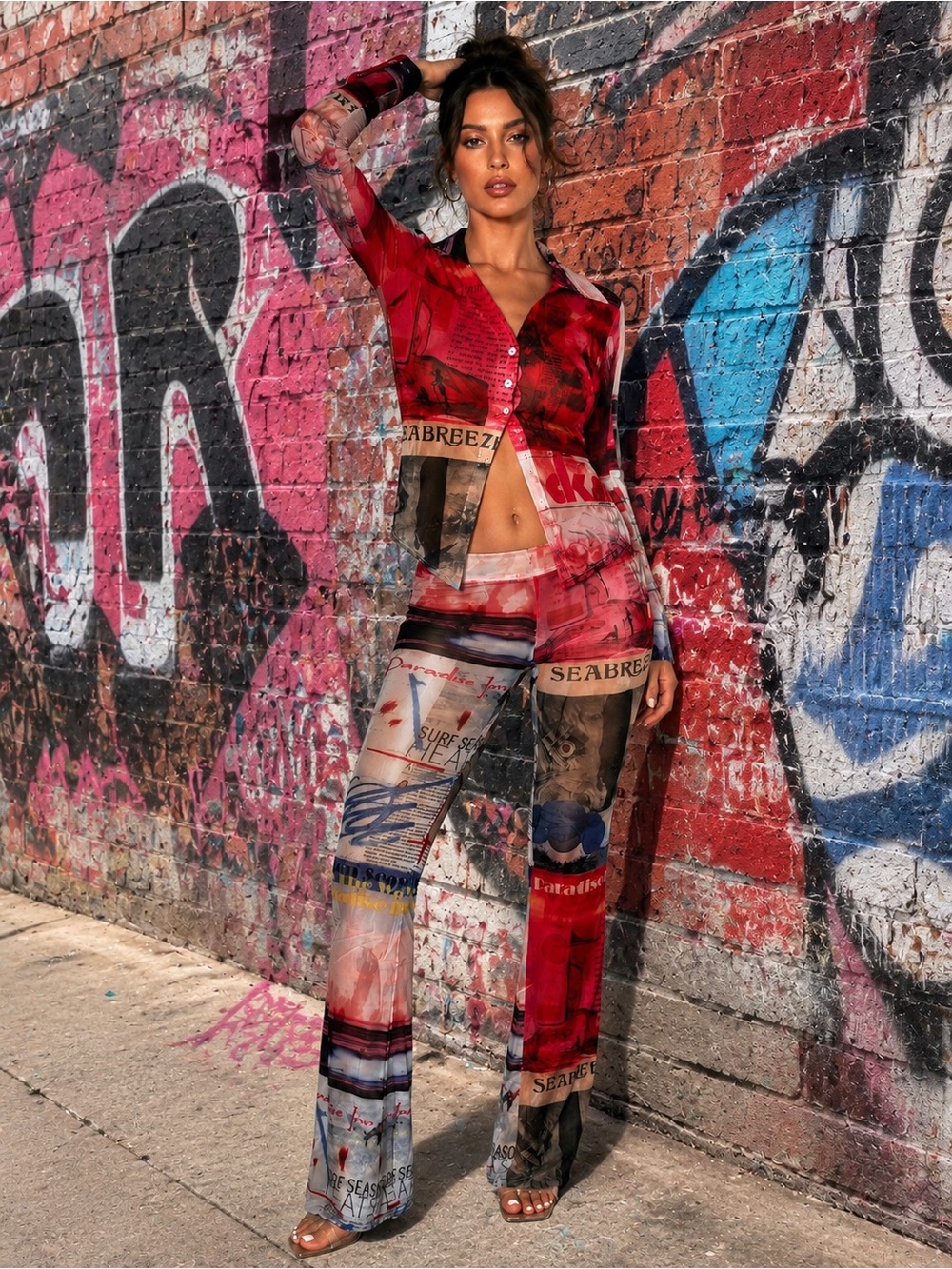 Endless Moon Mesh Graphic 2-Piece Set Y2K
